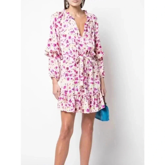 MISA Los Angeles Pink Floral Nehda Ruffle Hem Dress, XS - Picture 1 of 10